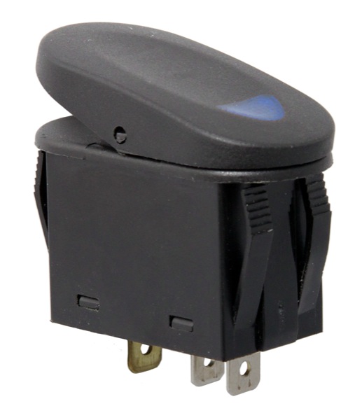 Rugged Ridge Rocker Switch, Two Position, Black with Blue Indicator
